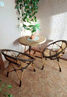 Плетеный комплект мебели: овальный стол + 2 кресла ПК26М фото